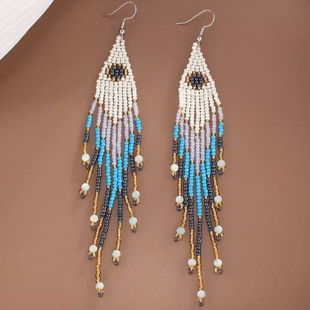 Evil Eye Beaded Tassel Earrings
